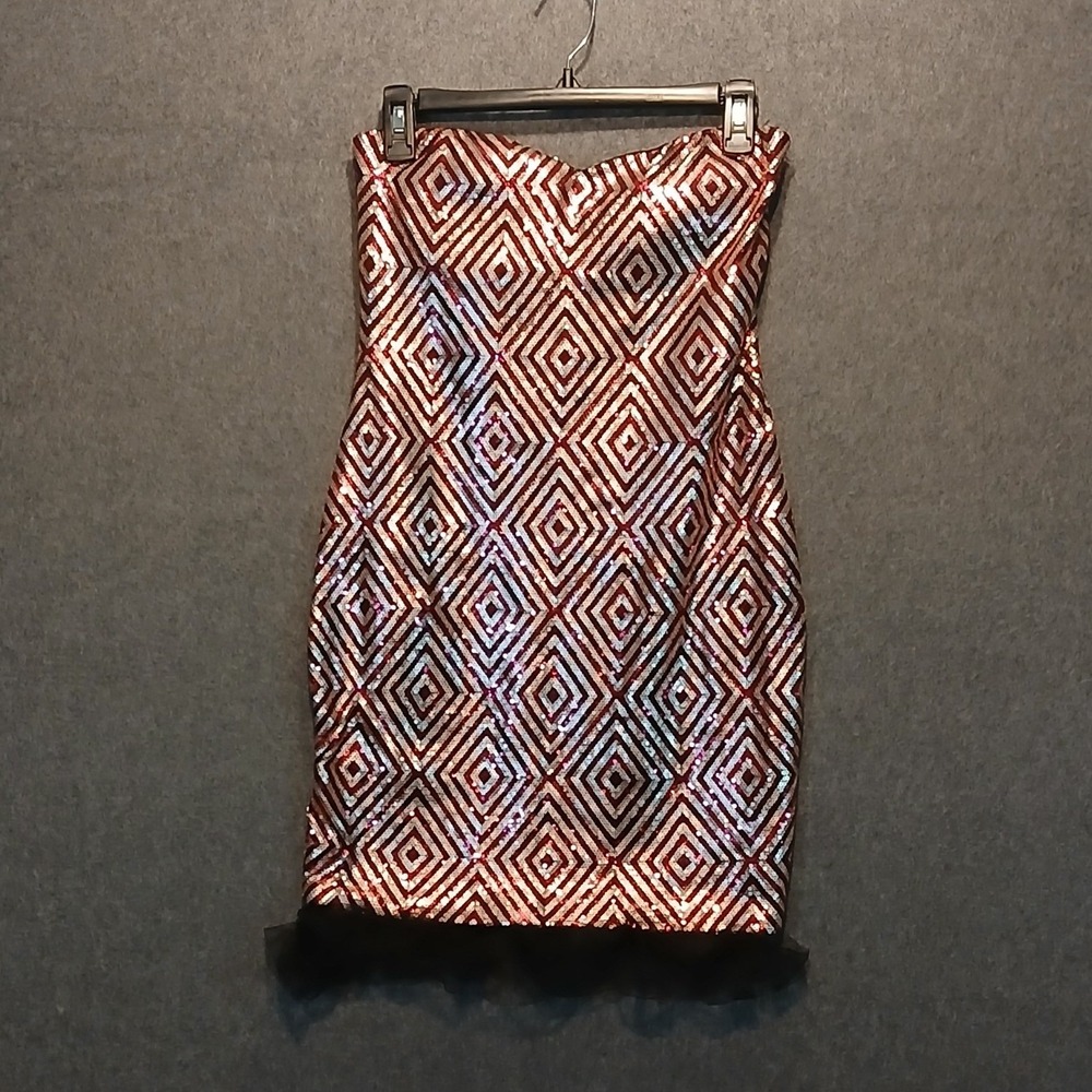 Geometric M sequin dress tulle trim strapless chic indie sleaze diamond 2010s